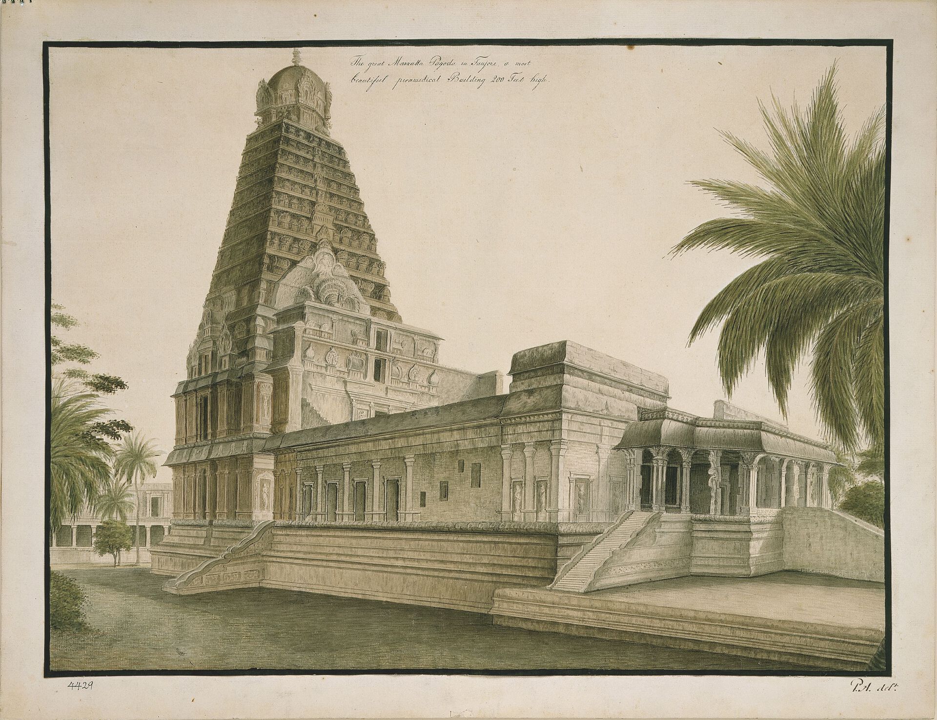 Ankers maleri av Den Store Templet i Thanjavur, bygget ferdig i år 1010 e.kr under ordre av den Tamilske Chola kongen Raja Raja Chola I