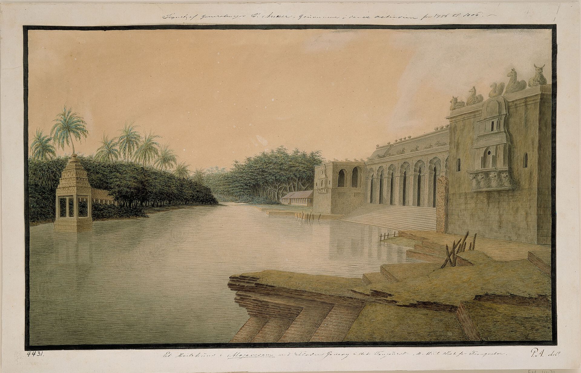 Ankers Maleri med tittel:  'Hvilehus ved Cauvery floden' Cauvery elven og gloden ble selveste livsårene for oppveksten av Chola-riket