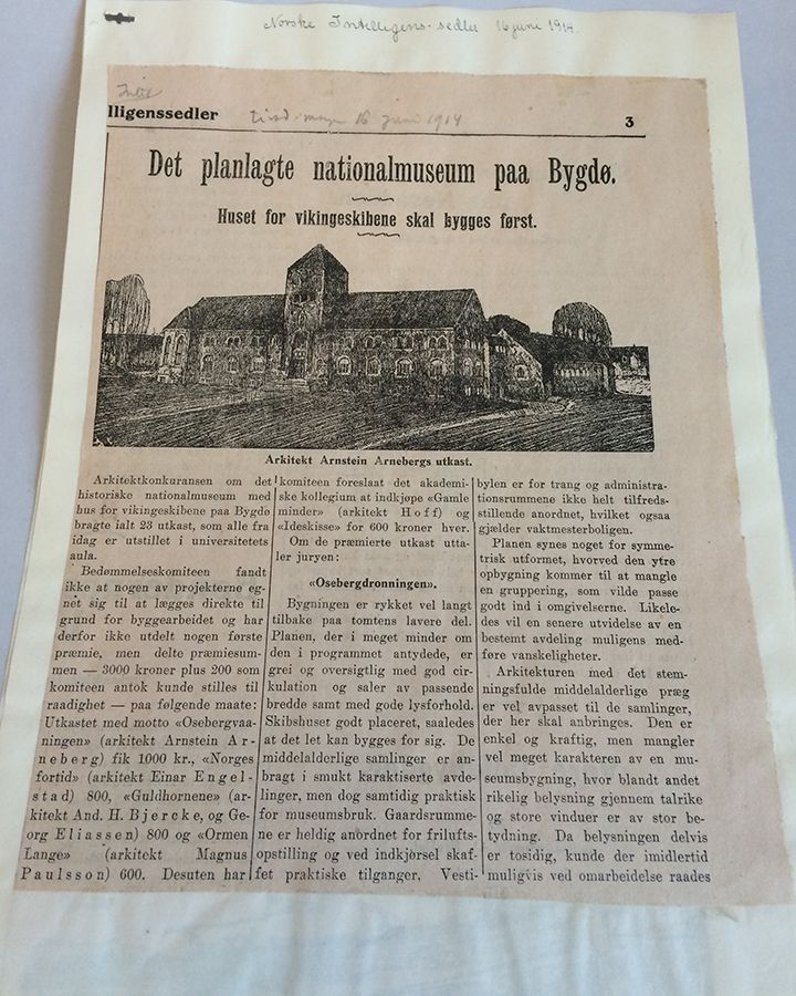 Artikkel fra Norske Intelligenssedler 16. juni 1914. Foto: Kulturhistorisk museum, UiO / Hilde Sofie Frydenberg