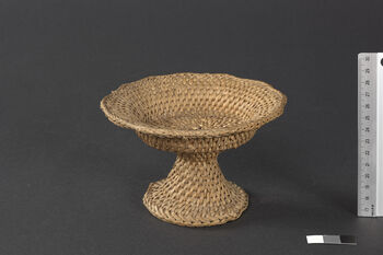 (UEM46925) Plate on a stem. For betel nuts, fennel seeds, and other spices that are chewed, especially after meals. Material: Rotting binding. Karbi Anglong district.