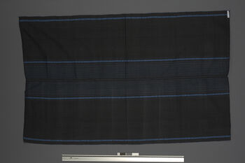 (UEM46843)  Woven using a loin loom, warp faced weave with pick-up pattern edging. Woven in two lengths and sewn together in the middle. Used by women for everyday use, parties and rituals. It is fastened with a wamkok belt that is tied around the waist. Hamren, West Karbi Anglong.