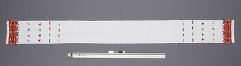 (UEM46885) Loin loom, pick-up motifs. Plain weave. Used by unmarried men. Material: Acrylic and metal thread. District: Diphu. 