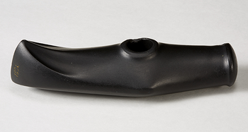 This beautiful basalt stone ax was found at the end of the 18th century in Fiskumvannet in Øvre Eiker municipality. A farmer fishing with nets in the lake pulled up a “rock” that had been stuck in the net instead of a good catch. The ax was sent to the University's Antiquities Collection in 1853, and since then it has been recognized as the most beautiful battle-ax from the middle part of the Neolithic, well over 4500 years ago. It is tempting to think that the ax was not accidentally lost, but that it was intentionally lowered into deep water. The Fiskum ax differs from other axes because it is exceptionally well preserved and very elaborate. For these reasons, we can assume that Fiskumøksa may be a sacrificial find from the Neolithic. The ax is 18.6 cm long. C1836.