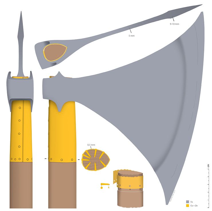 A reconstruction showing the main design features of the axe. Illustration: Vegard Vike, KHM/UiO.