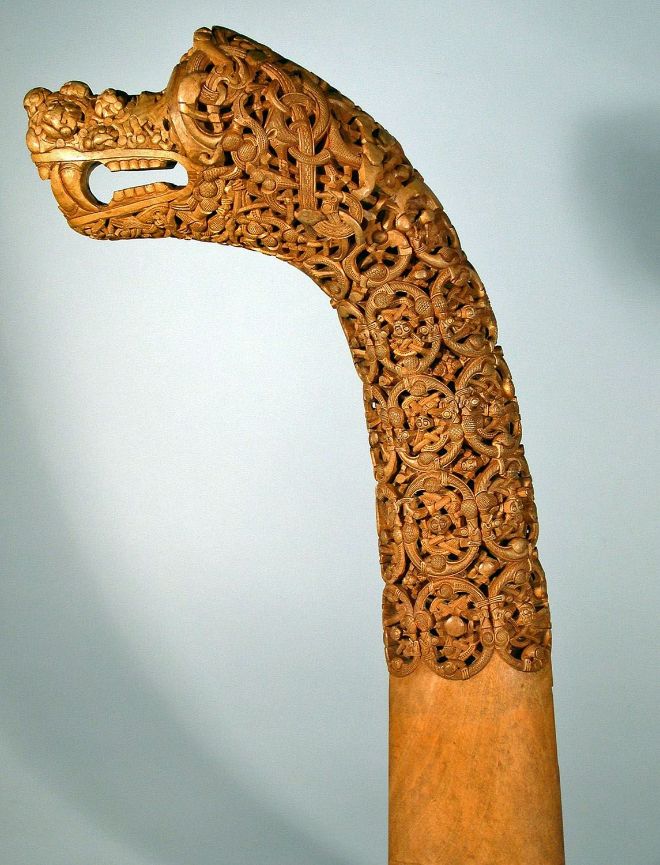Figure 6: Woodcarver Jørgen Eriksen‘s copy of&amp;#160; the ‘Baroque master’s last‘ dragon head.&amp;#160; He worked for only two years, between 1906 and 1908 making copies of the Oseberg finds. Photo: Museum of Cultural History.