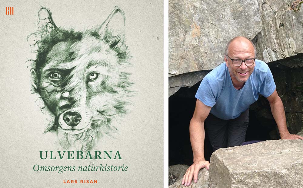 Bokomslag med illustrasjon av et ansikt som er halvt menneske og halvt ulv. Til høyre bilde av en mann med briller, han er forfatter av boken.