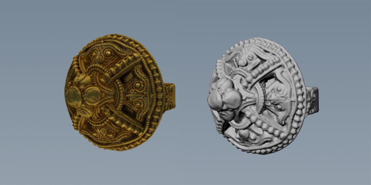 Nærbilde av smykke fra vikingtiden.